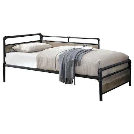 Benjara 34 x 42 x 78 in. Industrial Pipe Design Metal Daybed with Wooden Panels, Black BM207633